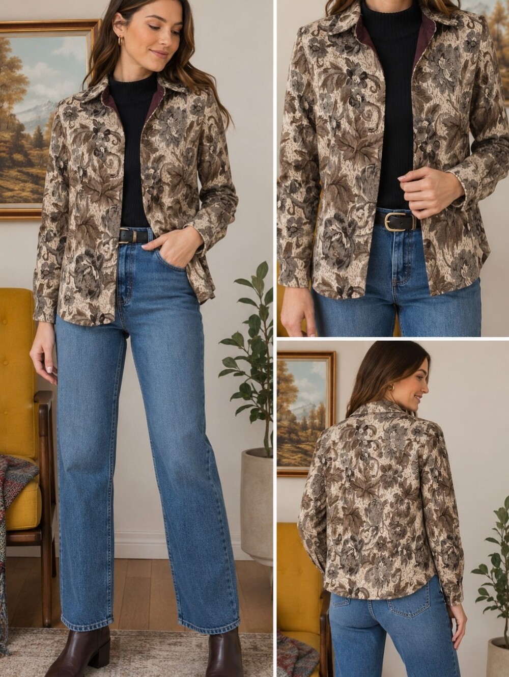 Vintage Lana Sport Floral Tapestry Jacket Women's Size 6 Boho Blazer